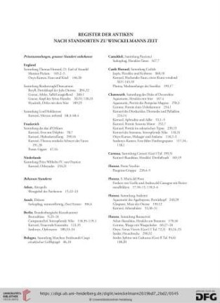 Register der Antiken nach Standorten zu Winckelmanns Zeit