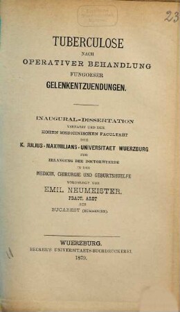 Tuberculose nach operativer Behandlung fungoeser Gelenkentzuendungen : Inaug.-Diss.