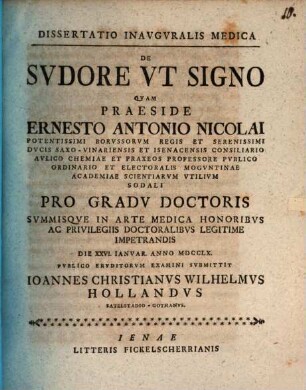 Diss. inaug. med. de sudore ut signo