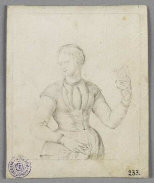 Halbfigur einer Frau mit Glas in der Hand
