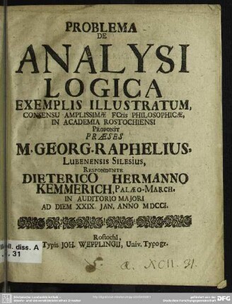 Problema De Analysi Logica Exemplis Illustratum