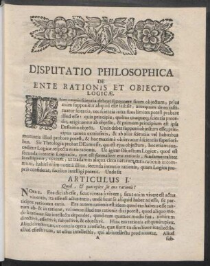 Articulus I. Quid, & quotuplex sit ens rationis?