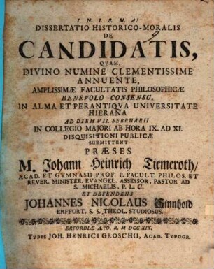 Dissertatio Historico-Moralis De Candidatis