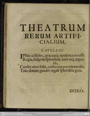 Theatrum Rerum Artificialium, [Kunst-Kammer]