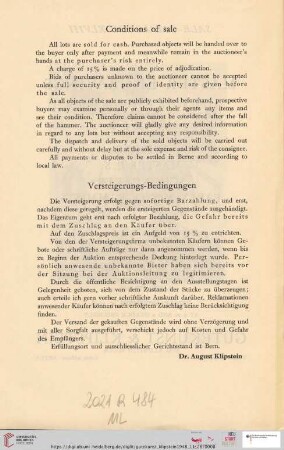 Conditions of sale / Versteigerungs-Bedingungen