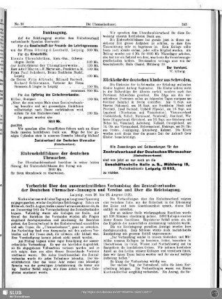 Vorbericht über den ausserordentlichen Verbandstag des Zentralverbandes der Deutschen Uhrmacher-Innungen und Vereine und über die Reichstagung