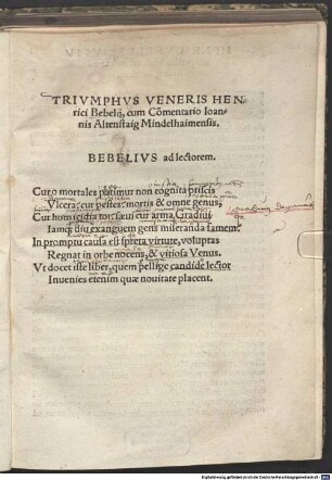 Trivmphvs Veneris Henrici Bebelij