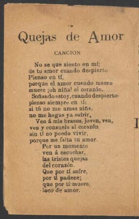 Quejas de Amor. : Canción