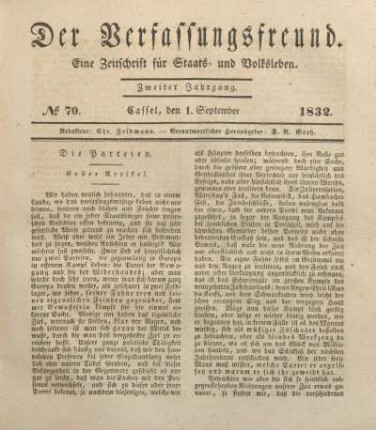 № 70. Cassel, den 1. September 1832.