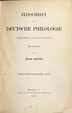 Zeitschrift für deutsche Philologie : ZfdPh. 22. 1890