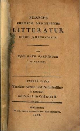 Russische Physisch-Medicinische Litteratur Dieses Jahrhunderts, 1