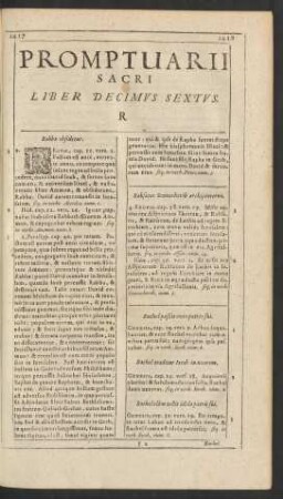 Promptuarii Sacri Liber Decimus Sextus. R