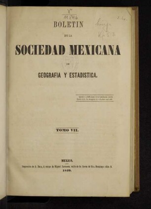 7.1859: Boletín de la Sociedad Mexicana de Geografía y Estadística