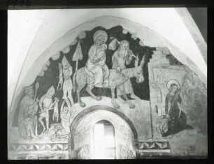 Wandgemälde in der Kirche während der Restaurierung