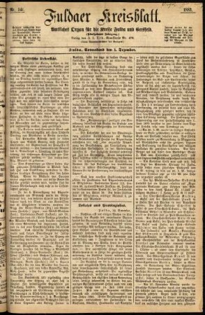 Erste Ausgabe vom Samstag, den 01. Dezember 1883.