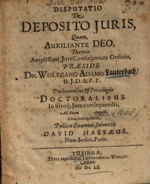Disputatio De Deposito Juris