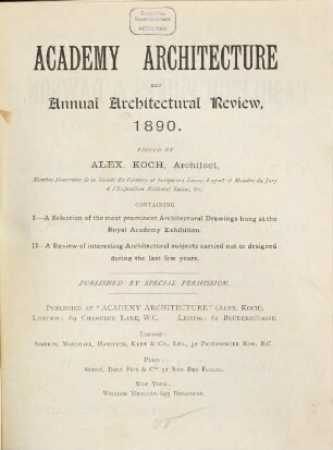 Academy architecture and annual architectural review. 2. 1890