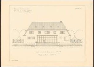 Gymnastikschule am See Monatskonkurrenz Dezember 1932: Aufriss Gartenansicht 1:100; Maßstabsleiste