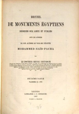Recueil de monuments égyptiens : dessinés sur lieux, 2. Planches LI - CVII