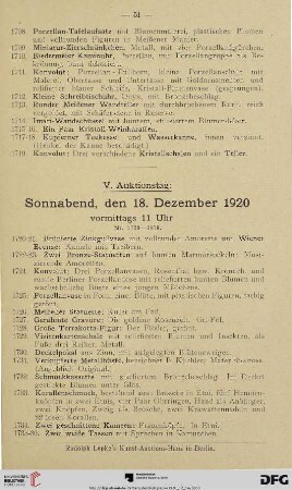 V. Auktionstag: Sonnabend, den 18. Dezember 1920 (Nr. 1720-1978)