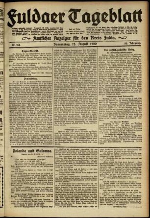 Ausgabe vom Donnerstag, den 12. August 1920.