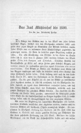 Das Amt Mühlenhof bis 1600
