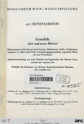 Gemälde alter und neuer Meister ... : Versteigerung: 24., 25., 26. November 1932 (Katalog Nr. 417)
