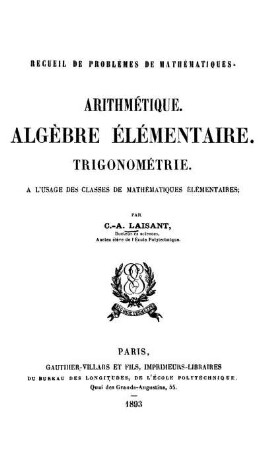 Tome 1: Recueil de problèmes de mathématiques. Tome 1