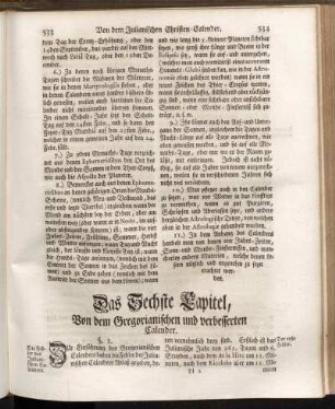 Das Sechste Capitel, Von dem Gregorianischen und verbesserten Calender.