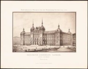 Hervorragende Projekte für den Hamburger Rathausbau 1876: Perspektivische Ansicht
