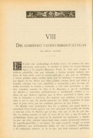 VIII. Del gobierno y costumbres políticas de estas gentes