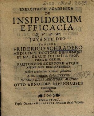 Exercitatio Academica De Insipidorum Efficacia
