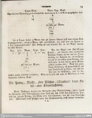 Die Potenz, Macht, oder Flächen= (Quadrat) dann Kubik= oder Körperrechnung