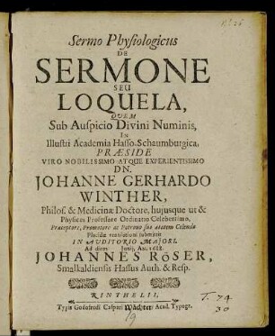 Sermo Physiologicus De Sermone Seu Loquela