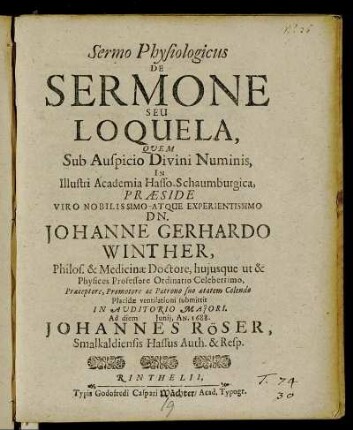 Sermo Physiologicus De Sermone Seu Loquela