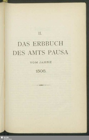 II. Das Erbbuch Des Amts Pausa Vom Jahre 1506