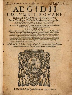 Aegid. Columnii in Porphyrii Isagogen ... absolutissima commentaria