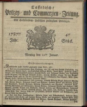 4tes Stueck, Montag den 22ten Januar. 1787