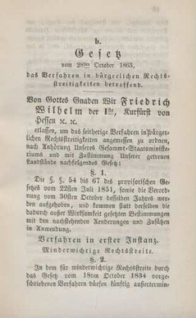 b. Gesetz vom 28sten October 1863, das Verfahren in bürgerlichen Rechtsstreitigkeiten betreffend