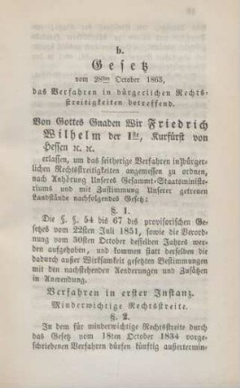 b. Gesetz vom 28sten October 1863, das Verfahren in bürgerlichen Rechtsstreitigkeiten betreffend