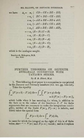 Further theorems on definite integrals connected with Taylor's series.