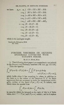 Further theorems on definite integrals connected with Taylor's series.