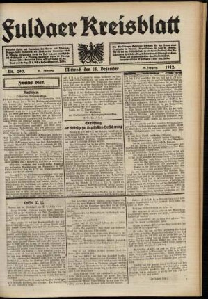 Zweite Ausgabe vom Mittwoch, den 18. Dezember 1912.
