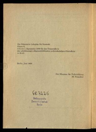 Der präzisierte Lehrplan ...