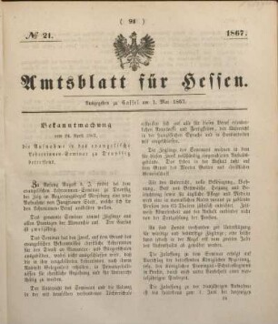 № 21. Ausgegeben zu Cassel am 1. Mai 1867.