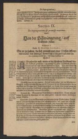 Sectio IX. De Impraegnatione, & promisso matrimoniali. Von der Schwängerung/ auff die Eheliche Zusage.