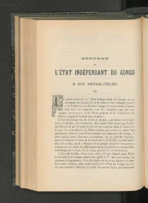Réponse de L#État Indépendant Du Congo A Ses Détracteurs.