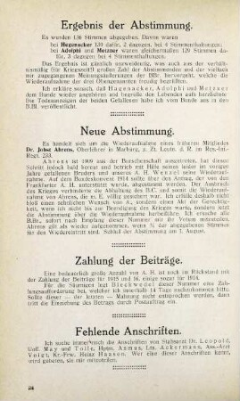 24 Ergebnis der Abstimmung. Neue Abstimmung. Zahlung der Beiträge. Fehlende Anschriften.