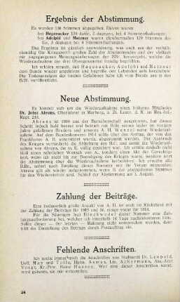 24 Ergebnis der Abstimmung. Neue Abstimmung. Zahlung der Beiträge. Fehlende Anschriften.