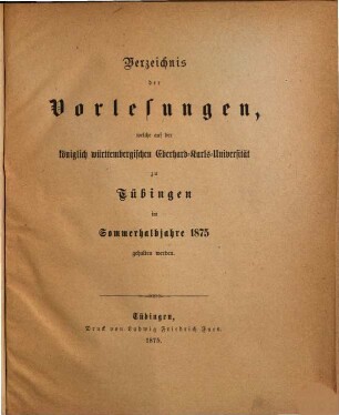Tübinger Universitätsschriften. 1875